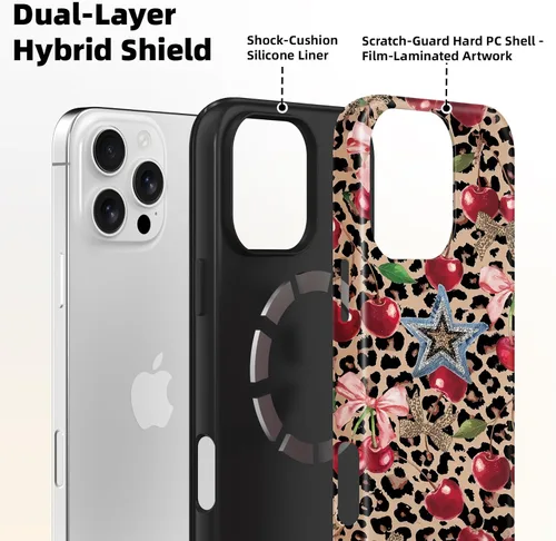 Vista 2 de Lumen - Funda para iPhone 16e / iPhone 17e, compatible con Magsafe, funda rígida con protección de cámara para mujeres y niñas, estampado