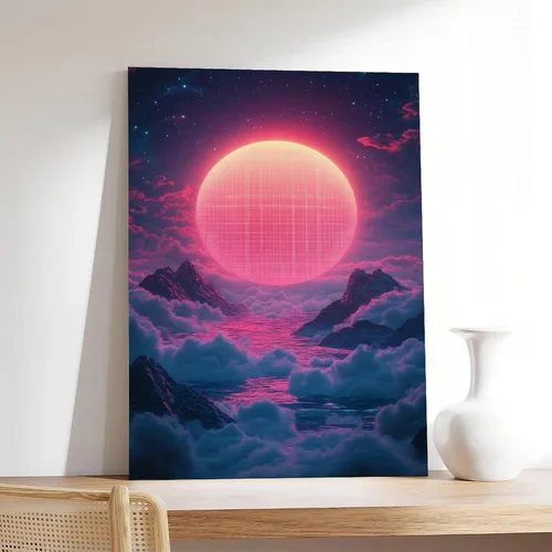 Vista 7 de 80s Vaporwave Neon Geometry Art – Retro Futuristic Poster – Digital Synthwave Wall Hanging Canvas Poster Wall Art Decor Print Picture Paintings for