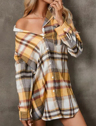 Vista 3 de Ekouaer Camisones de algodón para mujer, con botones, manga larga, a cuadros, estilo casual, para novio