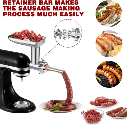 Vista 2 de Accesorio para picadora de carne de acero inoxidable para KitchenAid y máquina de helados para batidora de pie KitchenAid
