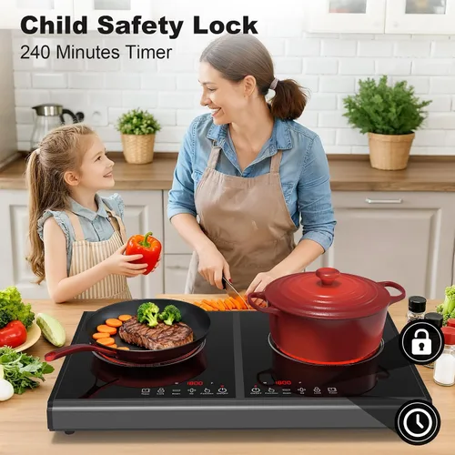 Vista 5 de VBGK Placa de cocina eléctrica, estufa de 110 V 3600 W, encimera de 22 pulgadas con 9 niveles de potencia, control táctil LED, protección contra