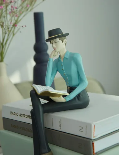 Vista 9 de HAUCOZE Estatua de hombre, escultura artística de lectura, decoración moderna del hogar, regalo para sala de estar, dormitorio, oficina, poliresina