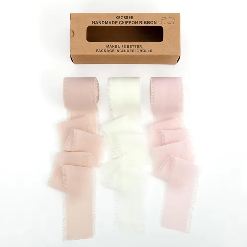 Vista 24 de KEOSREE 3 Rollos de Cinta de Gasa Negra Hecha a Mano, 1.5" x 21 Yardas Cintas de Seda con Flecos Deshilachados (3 Rollos *7 Yardas) para Envolver