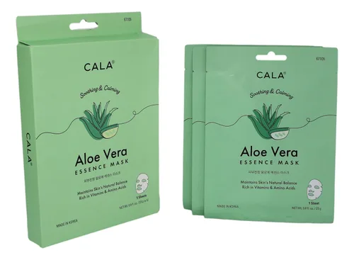 Vista 2 de Cala Mascarillas faciales con esencia de aloe vera (paquete de 5) – Hojas de mascarilla ultrafinas con extractos de plantas + aminoácidos