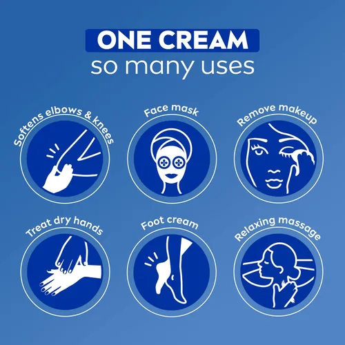 Vista 8 de NIVEA Crema hidratante para el cuerpo, la cara y las manos, fórmula alemana, rica crema hidratante corporal con provitamina B5, lata de 8.4 onzas