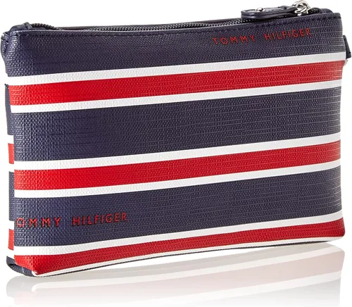 Vista 2 de Tommy Hilfiger Bolso de mano con estampado de rayas azules y rojas para mujer, Azul marino, M