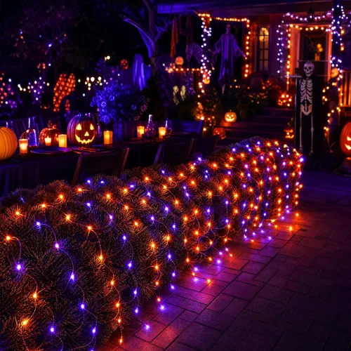 Vista 4 de Dazzle Bright 200 luces LED de red de Halloween, 9.8 pies x 6.6 pies, luces de malla conectables de alambre transparente con 8 modos de iluminación