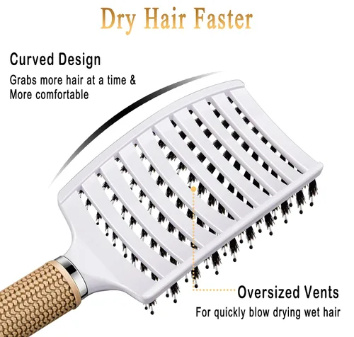 Vista 6 de Cepillo Desenredante con Cerdas de Jabalí Juego KTKUDY Cepillo para Cabello Curvado y Ventilado Cepillo Desenredante para Mujeres Hombres Niños