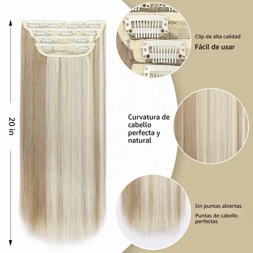 Vista 5 de Extensiones de cabello lacio con clip, suaves y gruesas (20 pulgadas, 4 unidades, 16H613#)
