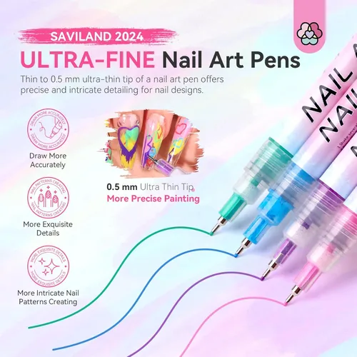 Vista 3 de SAVILAND Juego de 12 bolígrafos para arte de uñas, punta fina de 0.02 in