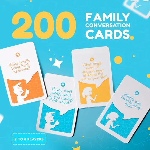 Vista 2 de 200 tarjetas de conversación familiar para niños y padres, iniciadores de conversación para adolescentes para familias, juegos de cartas