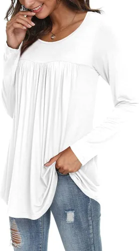 Vista 2 de LONGYUAN - Blusa casual, elástica y cómoda para mujeres, de manga larga, tipo túnica, ajuste holgado