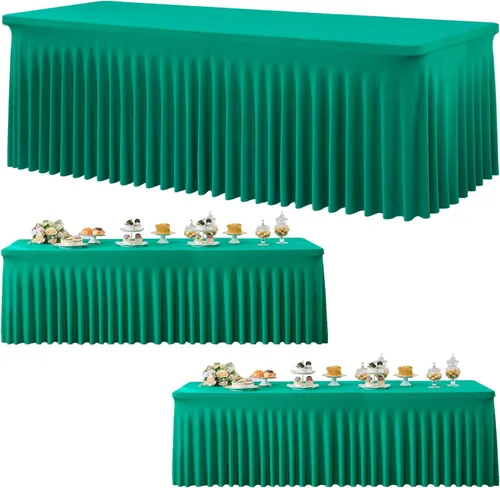 Vista 41 de Paquete de 3 Manteles de Spandex Azul Bebé para Mesas Rectangulares de 6 Pies, Falda de Mesa Azul Elástica Ajustada de 6 Pies para Fiestas de Boda