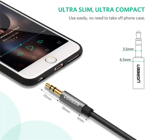 Vista 8 de UGREEN Cable de extensión de auriculares 3.5mm, cable auxiliar chapado en oro, cable de audio estéreo con conector TRS macho a hembra, extensor