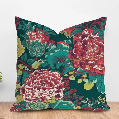 Vista 38 de ArogGeld Funda de almohada blanca con flores chinoiserie, funda de almohada para sofá, diseño floral verde y blanco, funda de almohada de lino A-12