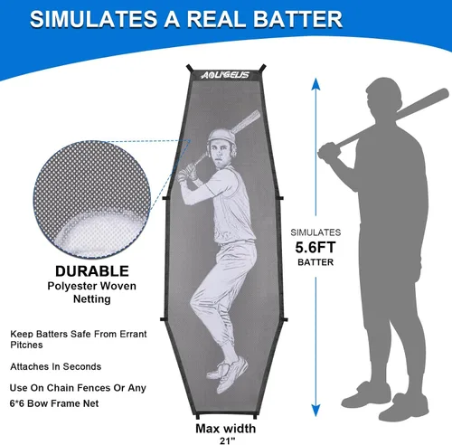 Vista 6 de 6'X6' Baseball Softball Practice Net,Pitching Net,Batting Net,with Dummy Batter,Bonus Strike Zone Target and Bow Frame,for Hitting,Pitching,Catching