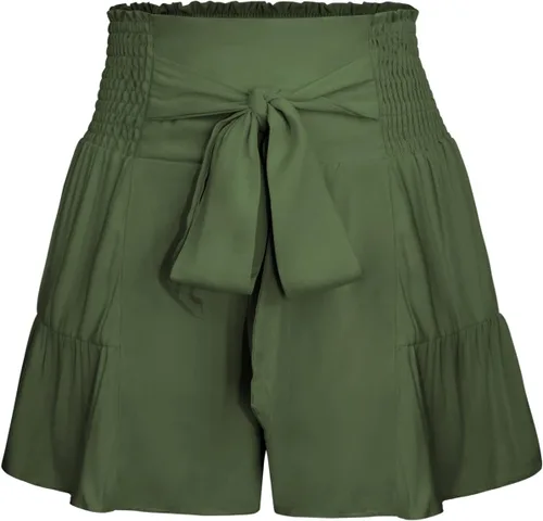 Vista 6 de Pantalones cortos de verano para mujer, estilo casual, con lazo, cintura alta, con volantes, plisados, lindos pantalones cortos para la playa