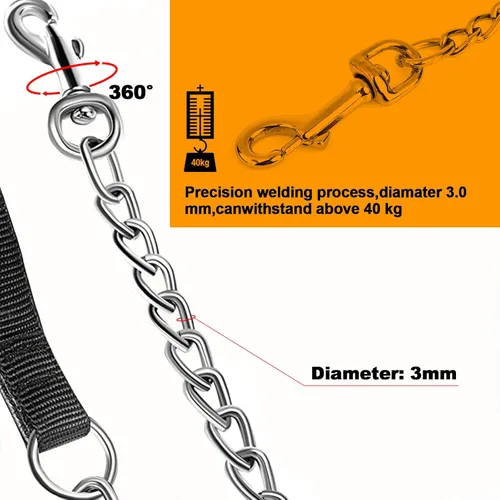 Vista 3 de Correa de metal resistente para perros, cadena de correa para mascotas a prueba de mordidas de 4 pies con mango acolchado suave para perros grandes