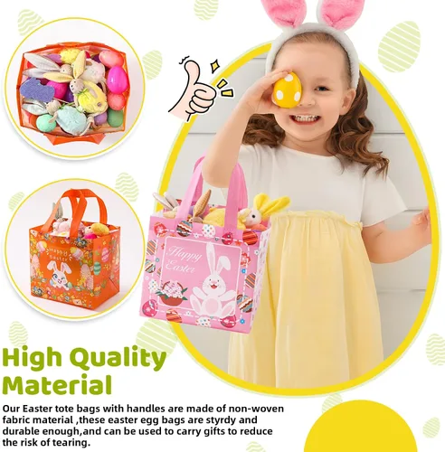 Vista 3 de YANGTE Paquete de 36 bolsas de regalo de Pascua, cestas de Pascua, bolsas de regalo no tejidas para niños con asa, suministros de fiesta
