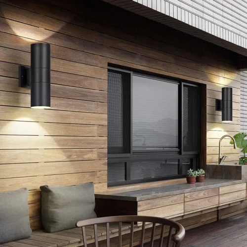 Vista 5 de rosykite Lámpara de pared al aire libre, cilindro moderno arriba abajo Negro