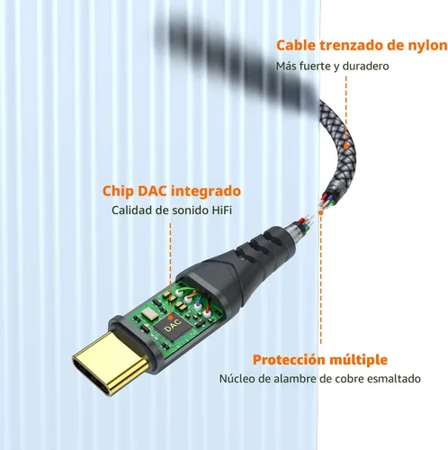 Vista 5 de JXMOX - Adaptador de audio USB tipo C a conector de auriculares hembra de 3.5 mm, cable USB C a auxiliar compatible con iPhone 17 Air 16 15 Pro Max