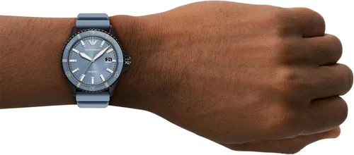 Vista 5 de Emporio Armani World Explorer Dive-Inspired Men's Watch with Stainless Steel, Silicone or Leather Band Silicona azul