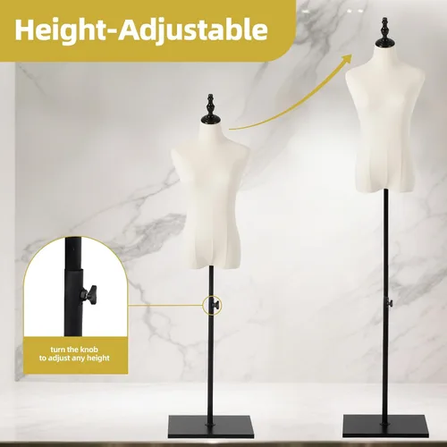 Vista 5 de Maniquí femenino, para colgar pantalones y faldas, maniquí de vestido con soporte, torso ajustable en altura para exhibición de ropa y joyería
