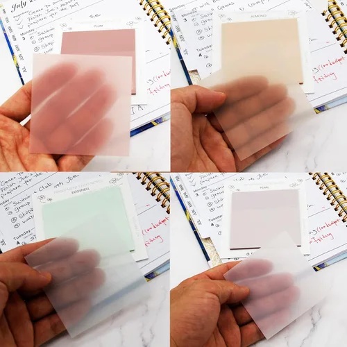 Vista 2 de Notas adhesivas transparentes pastel, 4 paquetes de notas adhesivas transparentes de 3 x 3 pulgadas para anotar, suministros de diario bíblico
