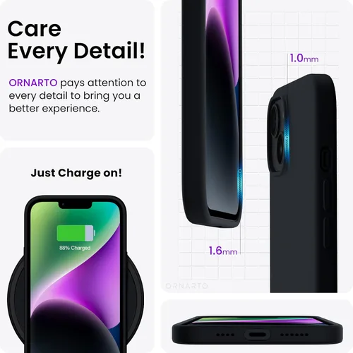 Vista 5 de ORNARTO Compatible con iPhone 14 Plus Funda 6.7, Silicona Líquida Delgada de 3 Capas Completamente Cubierta Funda de Teléfono de Goma de Gel Suave