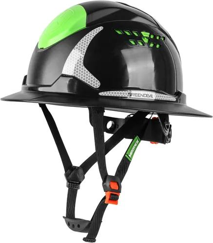 Vista 15 de GREEN DEVIL Casco de Construcción Matrix de ala completa con luz frontal, Casco de seguridad ventilado aprobado por OSHA para trabajos de Negro