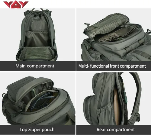 Vista 4 de vAv YAKEDA Mochila militar táctica de nailon 500D para hombres, compatible con portátiles de 12.6 a 15.6 pulgadas, bolsa diaria para senderismo