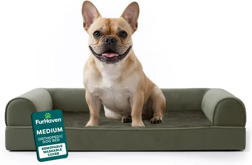 Vista 14 de Furhaven - Cama ortopédica para perros, estilo sofá, acolchada, con funda extraíble y lavable, marrón tostado, tamaño jumbo (XL)