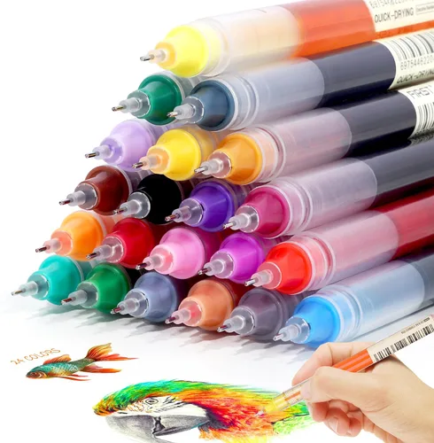 Vista 3 de USUAL 24 unidades de bolígrafos de tinta de gel, bolígrafos de tinta líquida, bolígrafos multicolor de 0.5 mm de punta fina, bolígrafos de escritura
