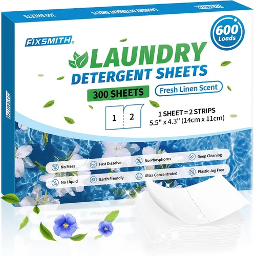 Vista 17 de FIXSMITH Hojas de detergente para ropa – 60 cargas (30 hojas) aroma de lino fresco – hipoalergénicas, ecológicas, hojas de jabón de lavandería ultra