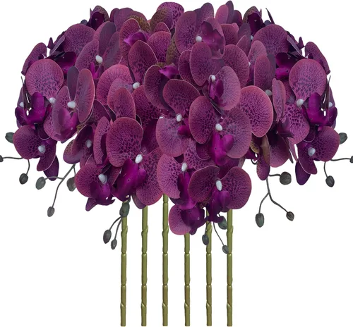 Vista 14 de FagusHome Flores de Phalaenopsis Artificiales de 32 Pulgadas 6 Piezas Tallos de Flores de Orquídeas Artificiales para Decoración del Hogar (Azul)