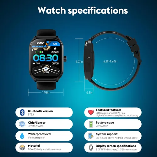 Vista 5 de Curve - Reloj inteligente para hombres y mujeres, responde a llamadas, rastreador de fitness de 2.01 pulgadas con 100 modos deportivos, contador