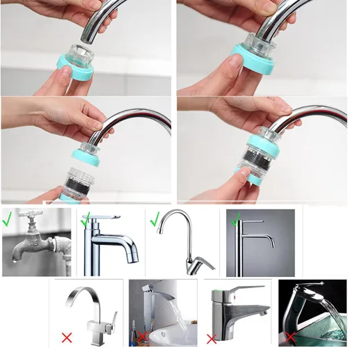 Vista 6 de Paquete de 2 filtros de agua para grifo, filtros de montaje en grifo, purificador, filtración de grifo de cocina, carbón activado, elimina cloro