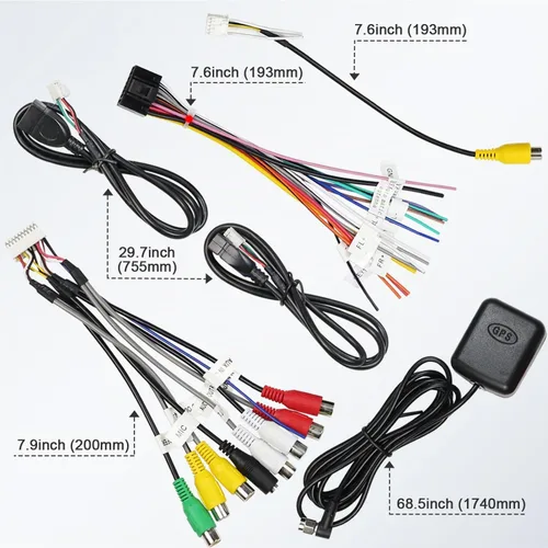 Vista 7 de Kit de arnés de cableado de radio Android con arnés de cable de radio ISO de 16 pines, adaptador de cámara trasera RCA de 10/20 pines, cable USB