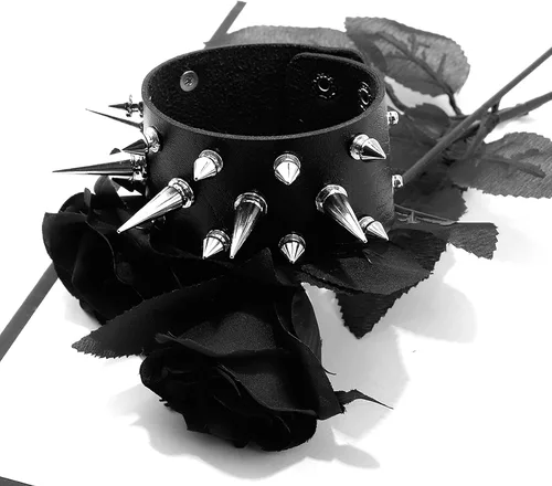 Vista 4 de Eigso 2-5 pulseras de piel sintética para hombres y mujeres, pulseras góticas steampunk ajustables con cadenas
