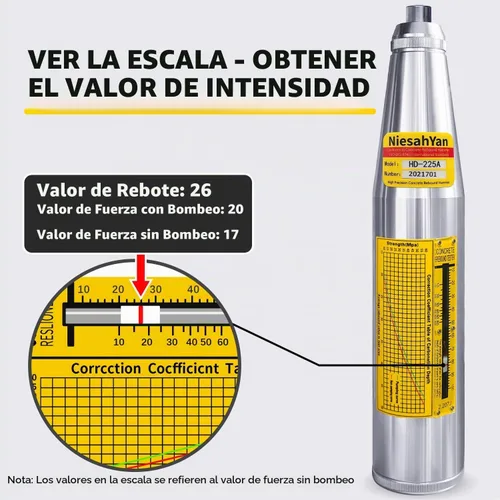 Vista 2 de HD-225A - Probador profesional de martillo de rebote de hormigón, herramienta de medidor de prueba de resiliómetro portátil con rango de 10-60