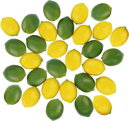 Vista 9 de Toopify 20 limones falsos, limones artificiales amarillos y verdes, acabado mate, decoración de frutas para cocina, frutero, mesa y fotografía