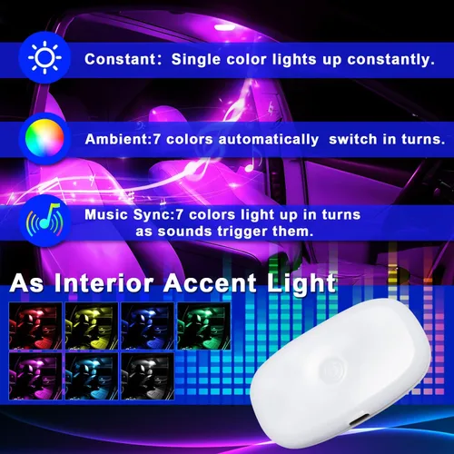 Vista 3 de Luz LED de cúpula para coche, batería recargable, inalámbrica, magnética, techo interior, luz de lectura para decoración interior del coche, 7