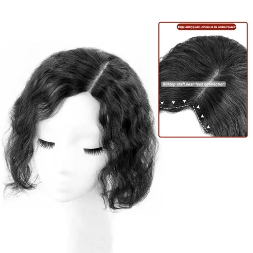 Vista 4 de Peluca de cabello humano rizado natural para mujer, con clip, 5.1 x 5.5 in, parte superior plateada, parte izquierda para cubrir pérdida de cabello