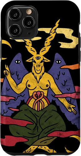 Vista 10 de Funda punk gótica para iPhone 15 Baphomet Psychedelic Satan Antichrist
