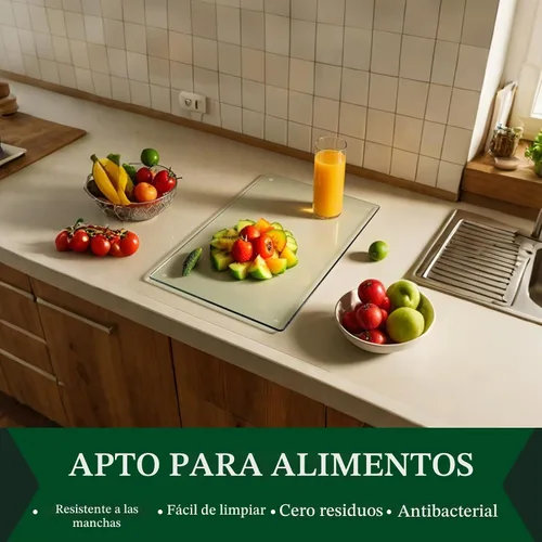 Vista 7 de Phore Tabla de cortar de vidrio templado para cocina, apta para lavavajillas, tabla de cortar transparente para encimera, resistente a los arañazos