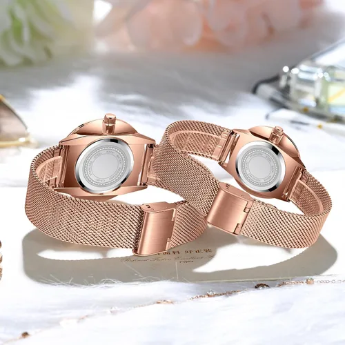 Vista 4 de MASTOP Couple Watches Men and Women Pair Quartz Watches Casual Stainless Steel Mesh Strap Fashion Watches