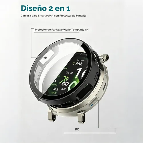 Vista 3 de Rc-Z Paquete de 2 fundas protectoras de pantalla para reloj inteligente Amazfit Active 3 Premium, parachoques de policarbonato duro, película