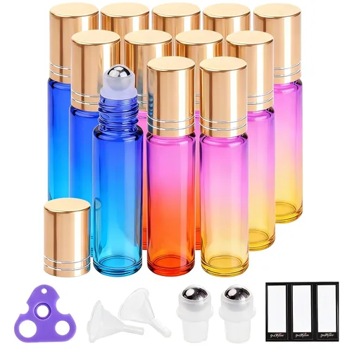 Vista 35 de PrettyCare 6 piezas, botellas roll-on de 10 ml para aceites esenciales con bola de rodillo de acero inoxidable - Botellas rellenables a prueba
