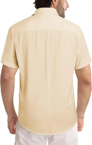 Vista 156 de JMIERR Camisas de vestir a rayas con botones y manga corta para hombre