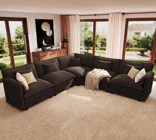 Vista 22 de ELUCHANG Sofá Seccional Modular en Forma de L de 113 pulgadas, cómodo sofá nube de 4 asientos con otomana móvil, sofá de asiento profundo para sala